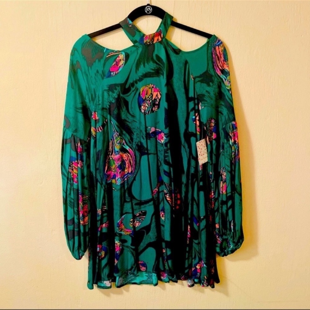 NWT FREE PEOPLE "Drift Away" Cold Shoulder Boho Tunic Dress, SZ XS